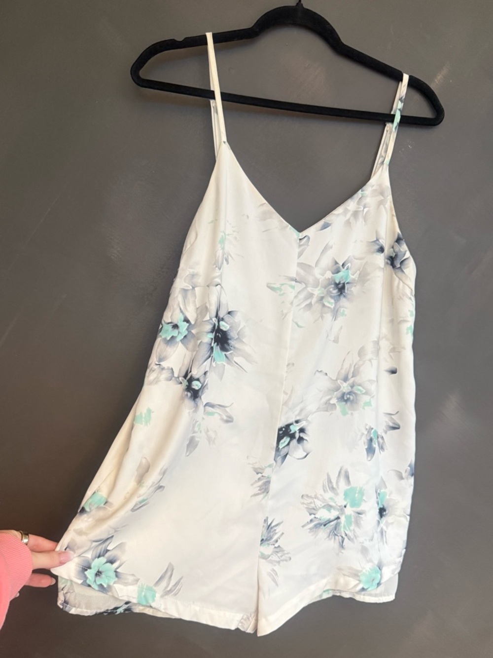 Floral Satin Cami Romper - White, Mint & Light Blue